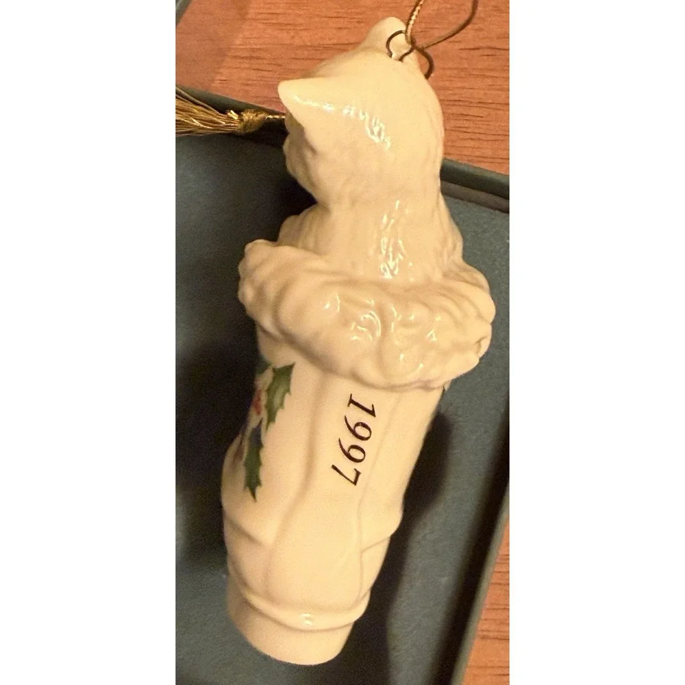 Lenox Cat in Santa Winter Boot‎ Porcelain Ornament Vintage 1997